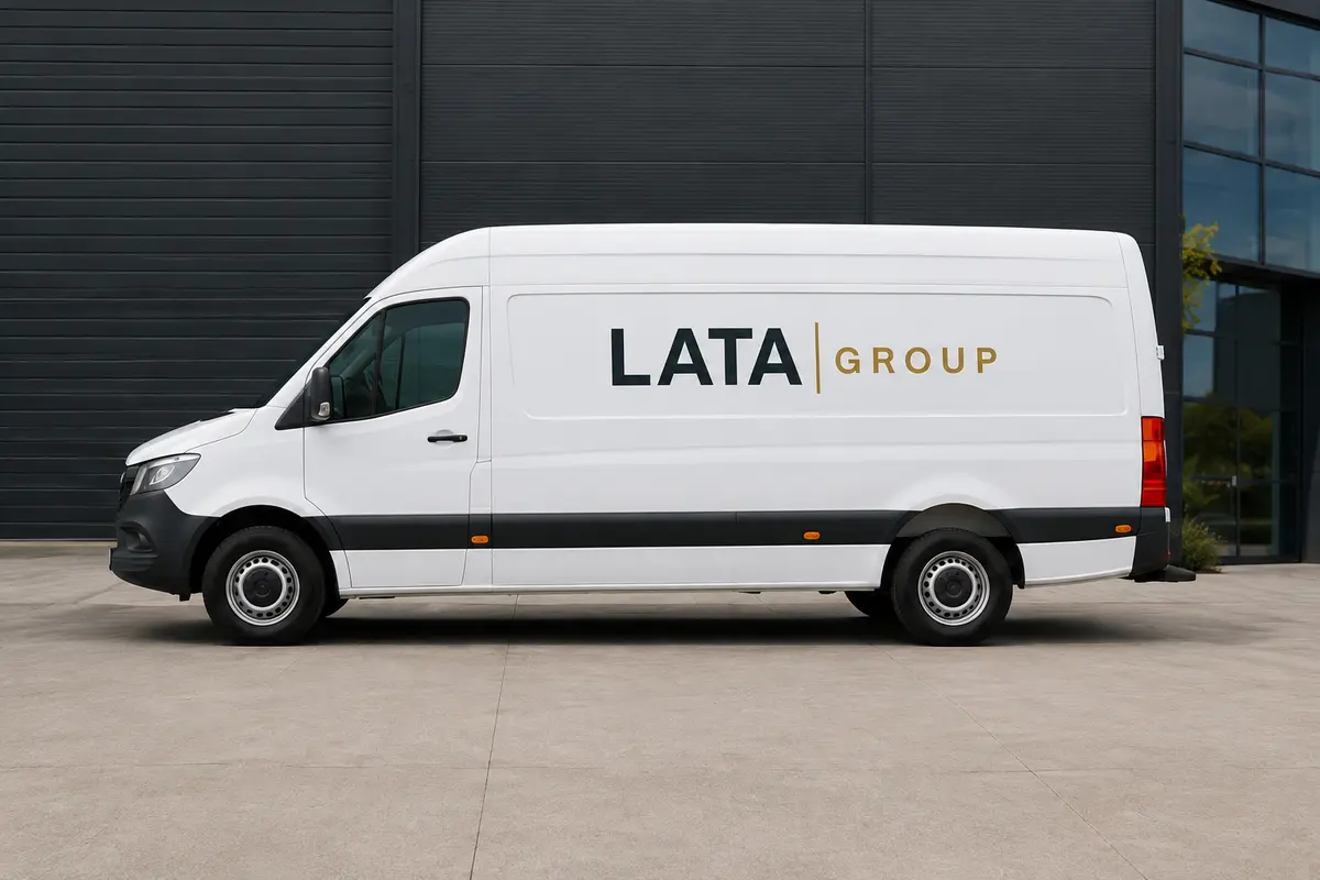 LATA Group bedrijfswagen in zijaanzicht bij het bedrijfspand